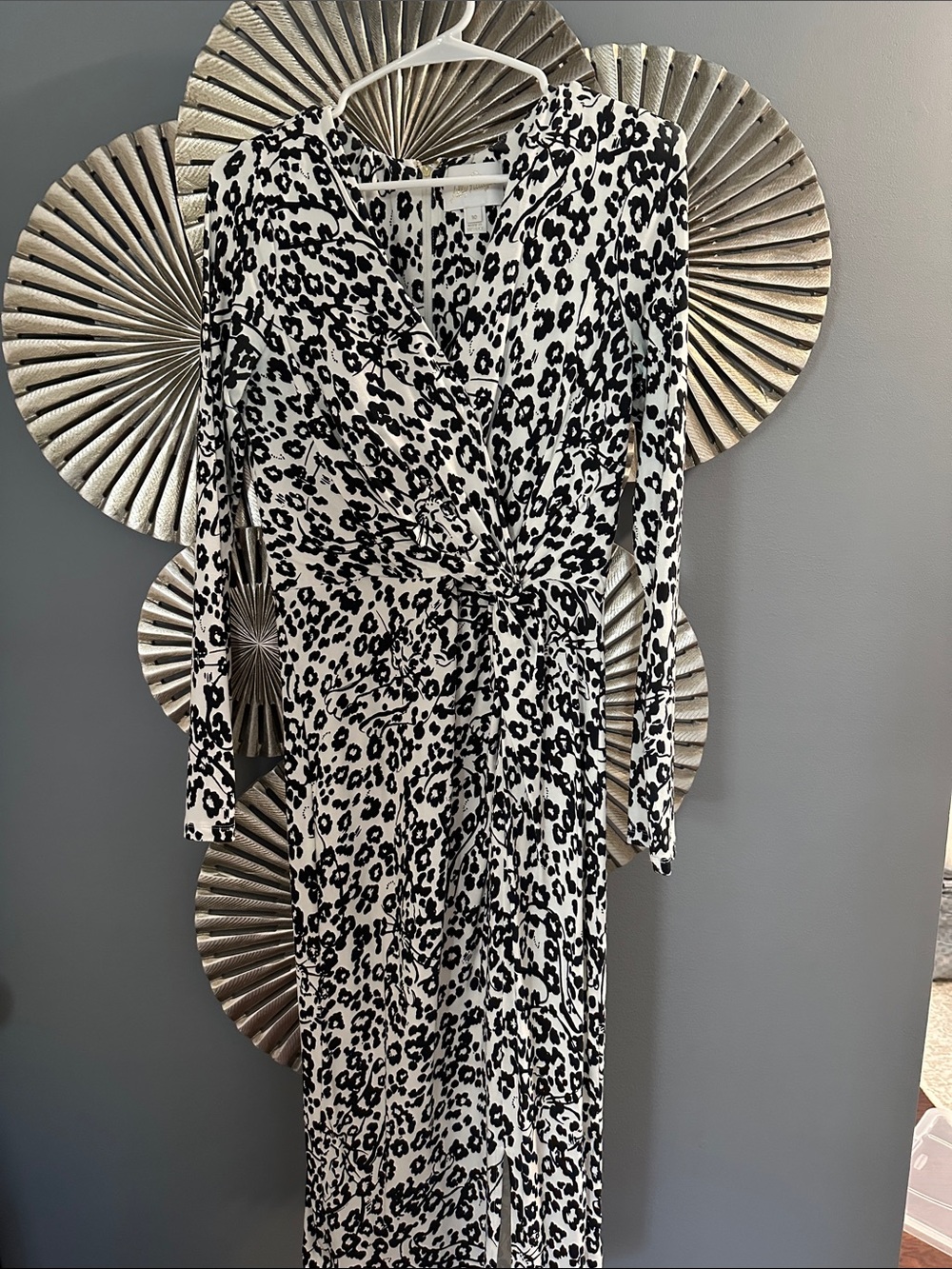 Lilly Pulitzer Black & White Leopard-Print Long Sleeve Knot Dress